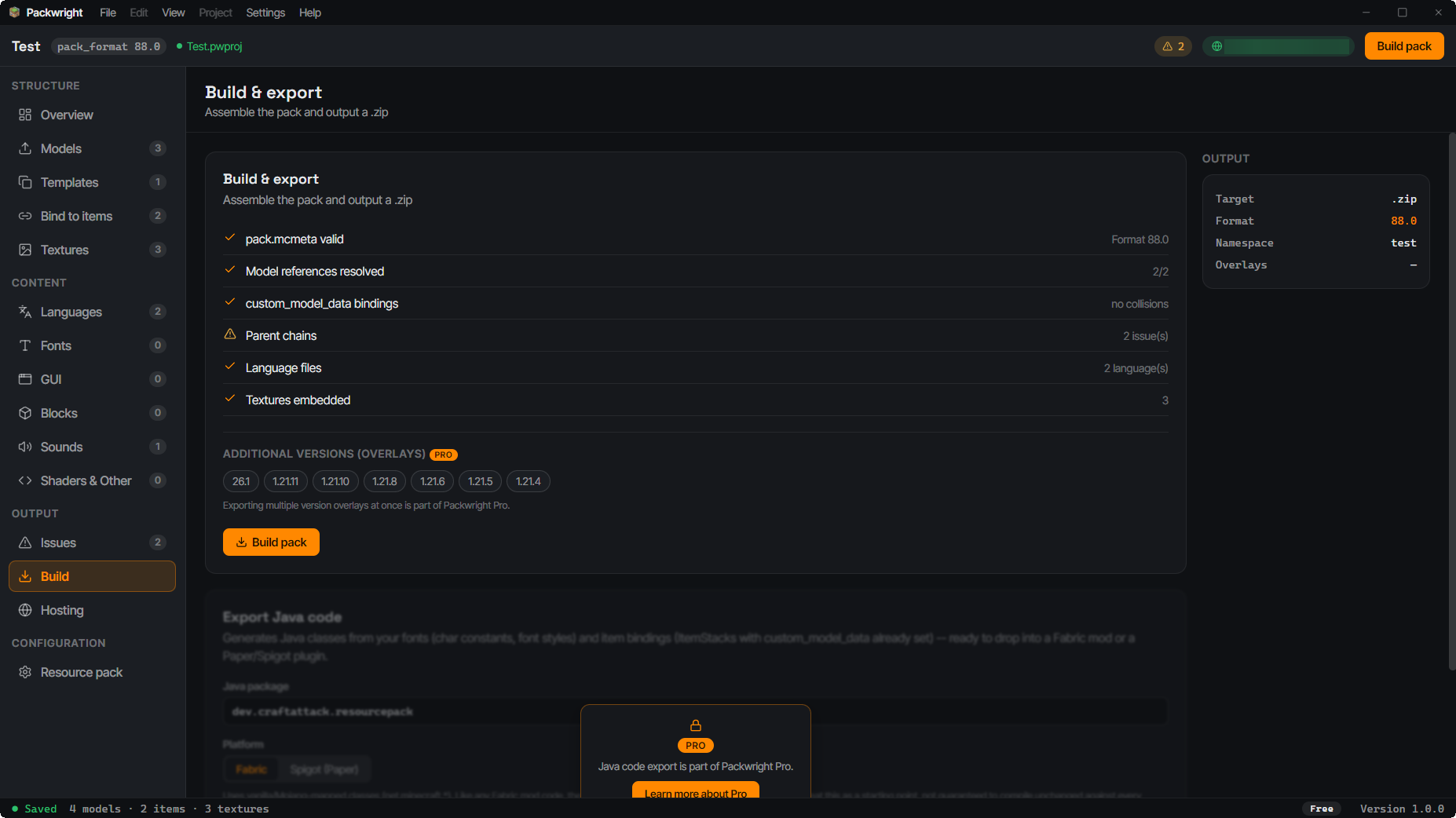 Build & Export: ein Klick zur fertigen, versionierten .zip.